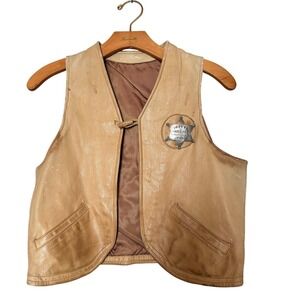 Vintage Sheriffs Posse Ventura Co Tooled Leather Vest Tan Deputy Sheriff Badge